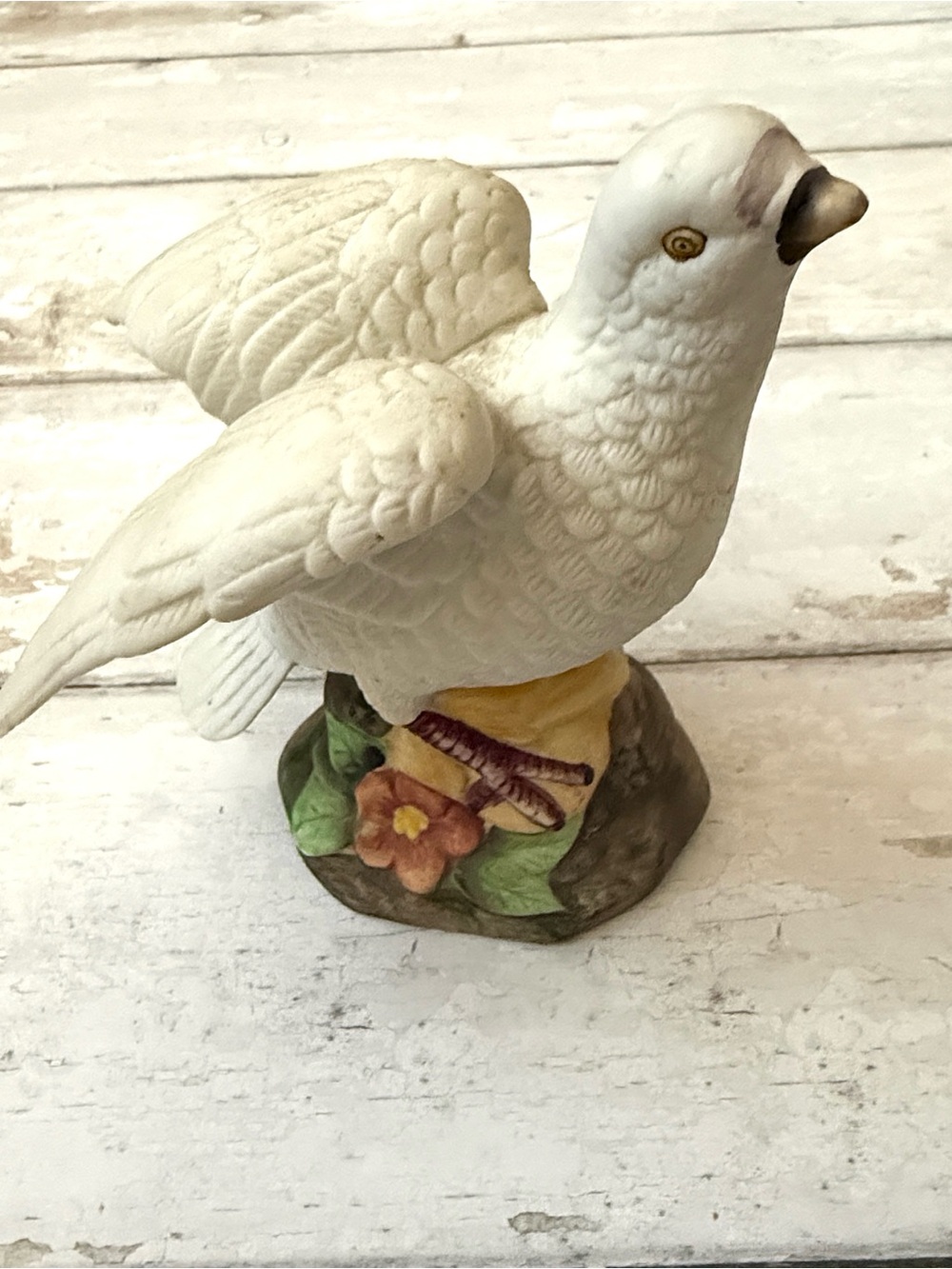 White Bird Figurine Statue Painted Ceramic 5in Tall